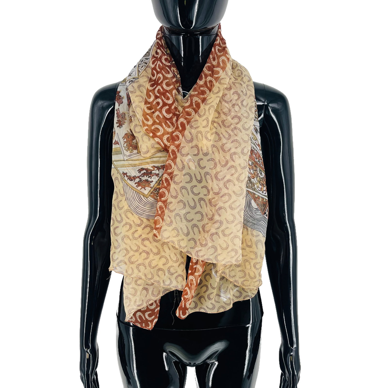 Hermes Light Brown Printed 100% Silk Scarf - 4