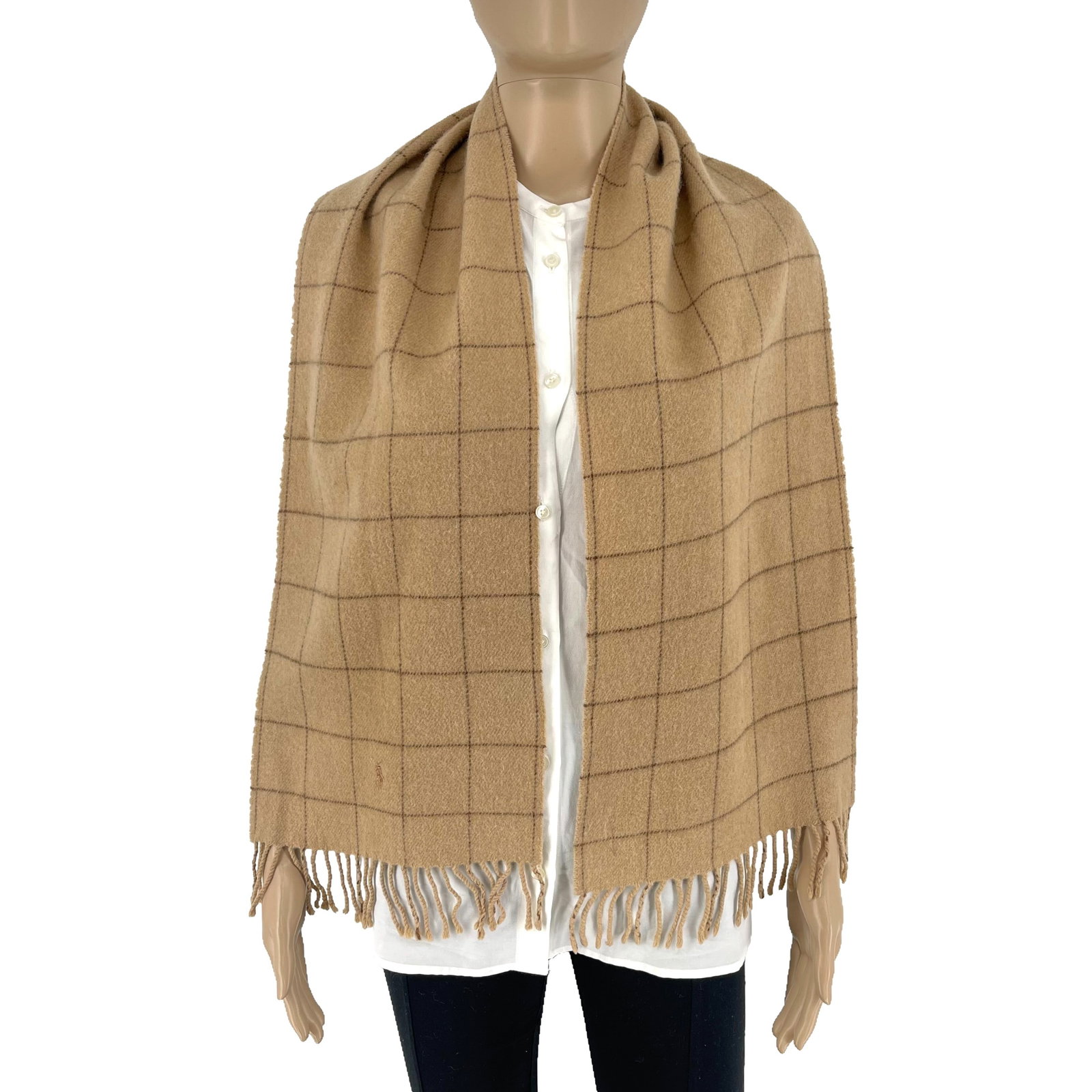 Polo Ralph Lauren Beige Checked 100% Wool Scarf: Title: Polo Ralph Lauren Beige Checked 100% Wool Scarf Brand:Ralph Lauren Date/Period:Vintage Materials:100% Wool Size:One Size Description:Polo Ralph Lauren Beige Checked 100% Wool Scarf Reserve: $80