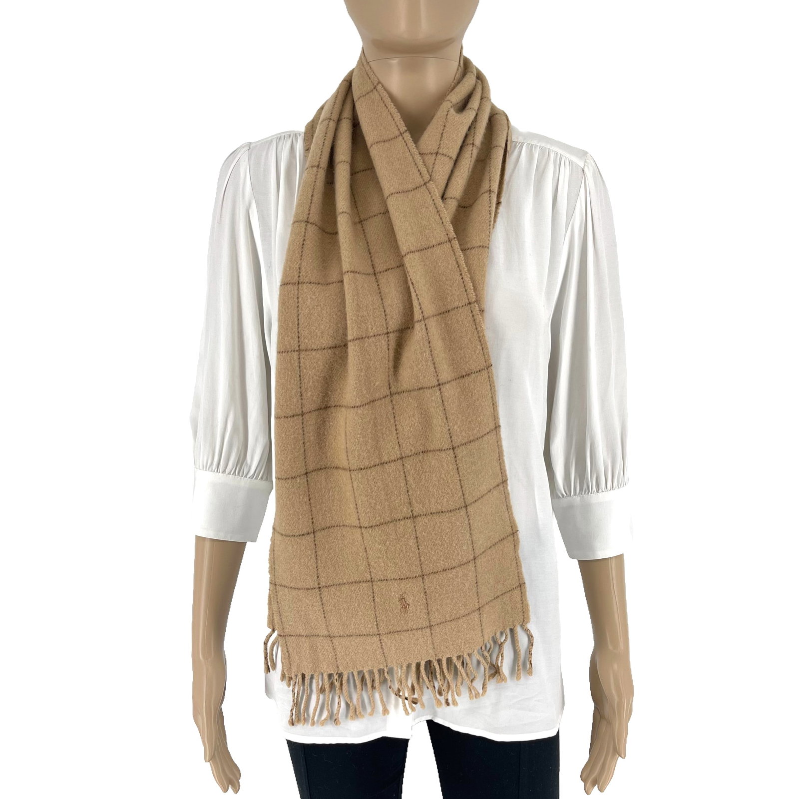 Polo Ralph Lauren Beige Checked 100% Wool Scarf - 3
