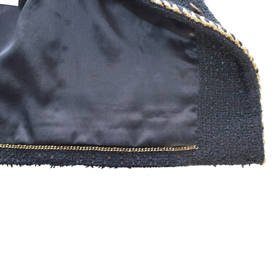 Chanel Navy Blue Tweed Short Sleeve Jacket FR 42 | Gold Buttons | Made in France - 12