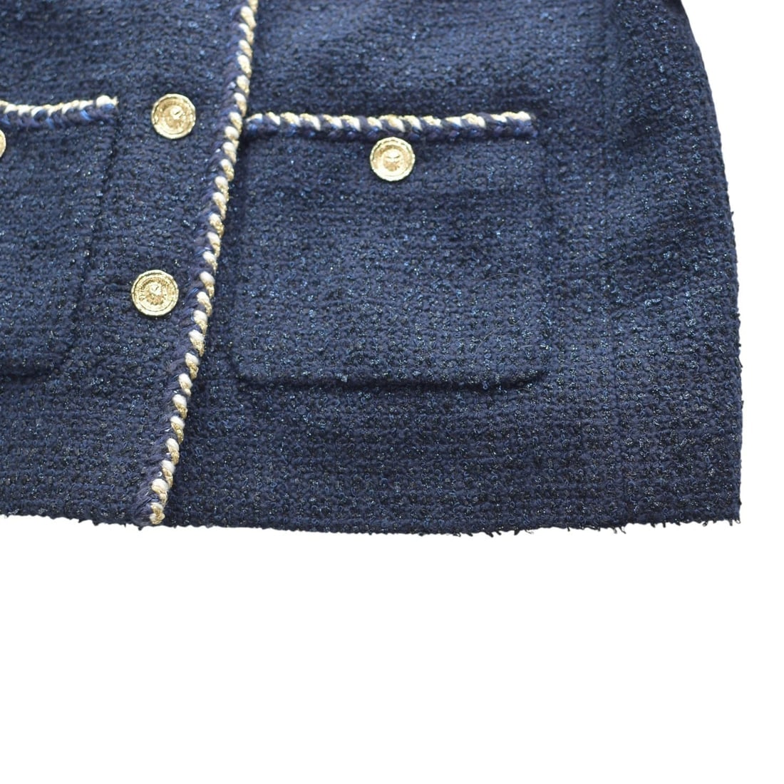 Chanel Navy Blue Tweed Short Sleeve Jacket FR 42 | Gold Buttons | Made in France - 16
