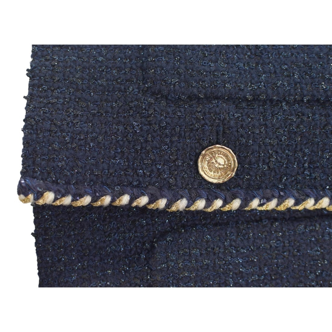 Chanel Navy Blue Tweed Short Sleeve Jacket FR 42 | Gold Buttons | Made in France - 17