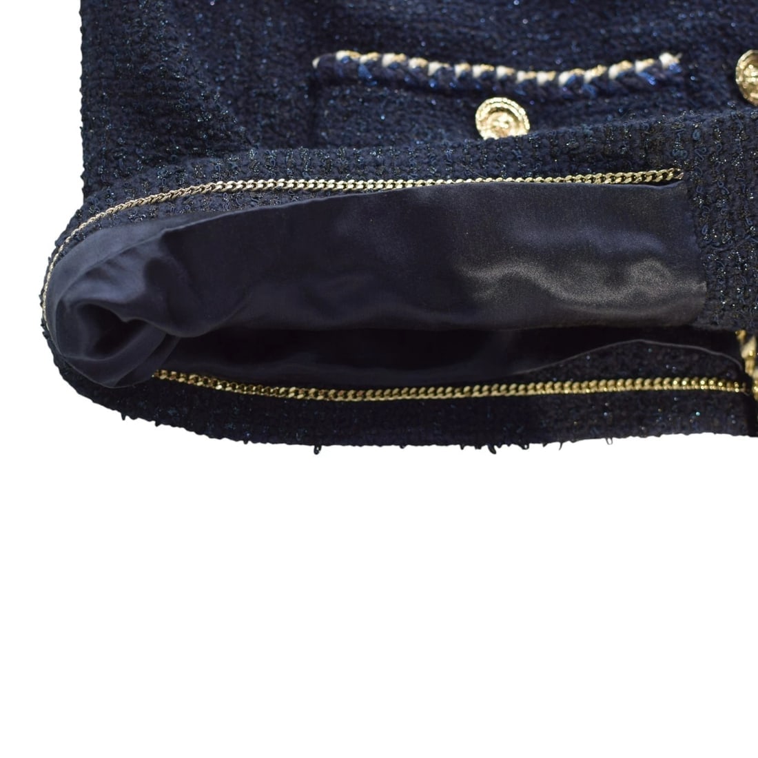Chanel Navy Blue Tweed Short Sleeve Jacket FR 42 | Gold Buttons | Made in France - 19