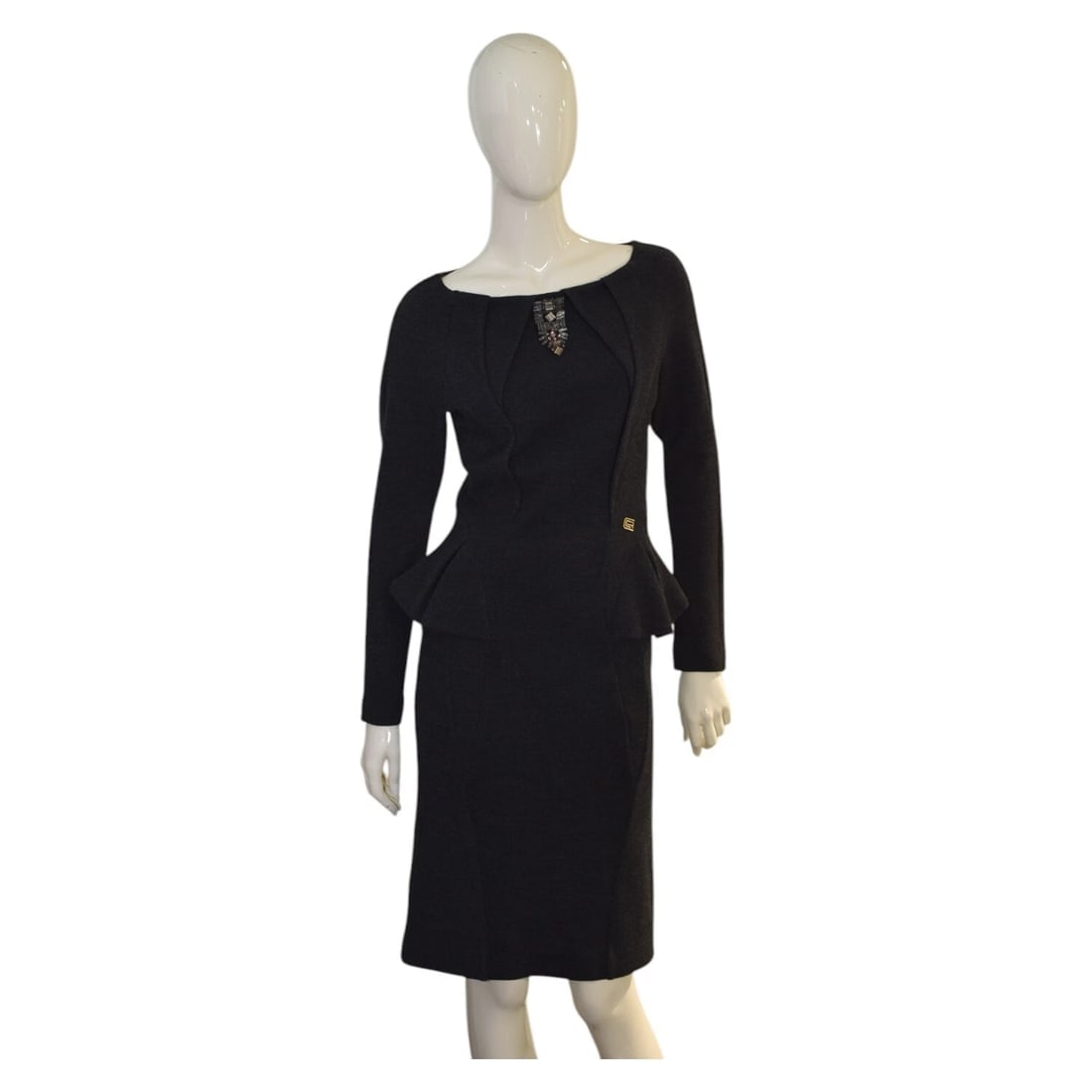 Class Roberto Cavalli Anthracite Gray Wool Long Sleeve Knee Origami Dress sz 44 (1 of 13)