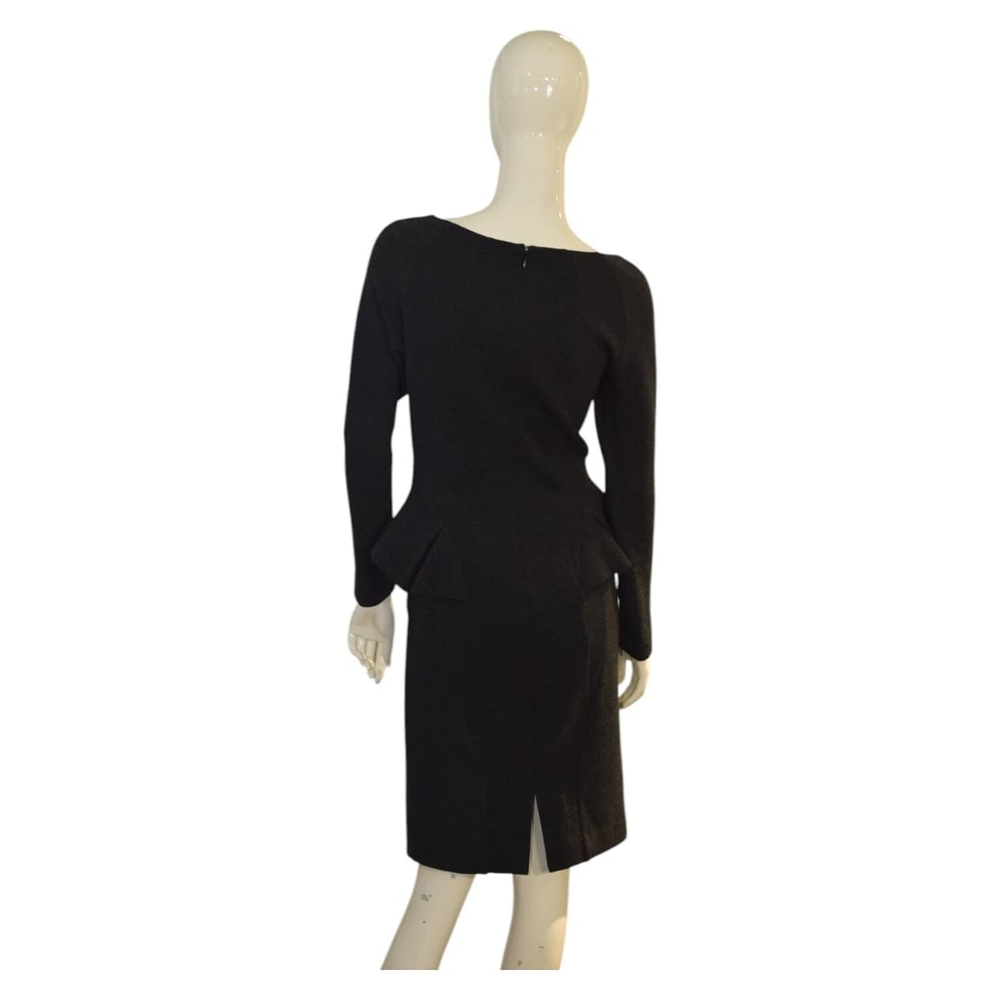 Class Roberto Cavalli Anthracite Gray Wool Long Sleeve Knee Origami Dress sz 44 - 2