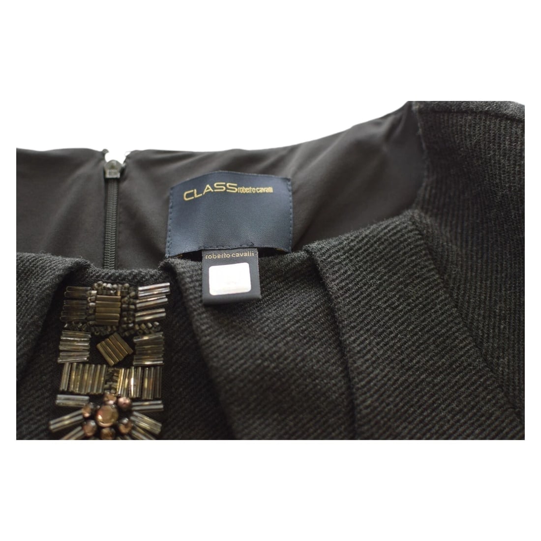 Class Roberto Cavalli Anthracite Gray Wool Long Sleeve Knee Origami Dress sz 44 - 3