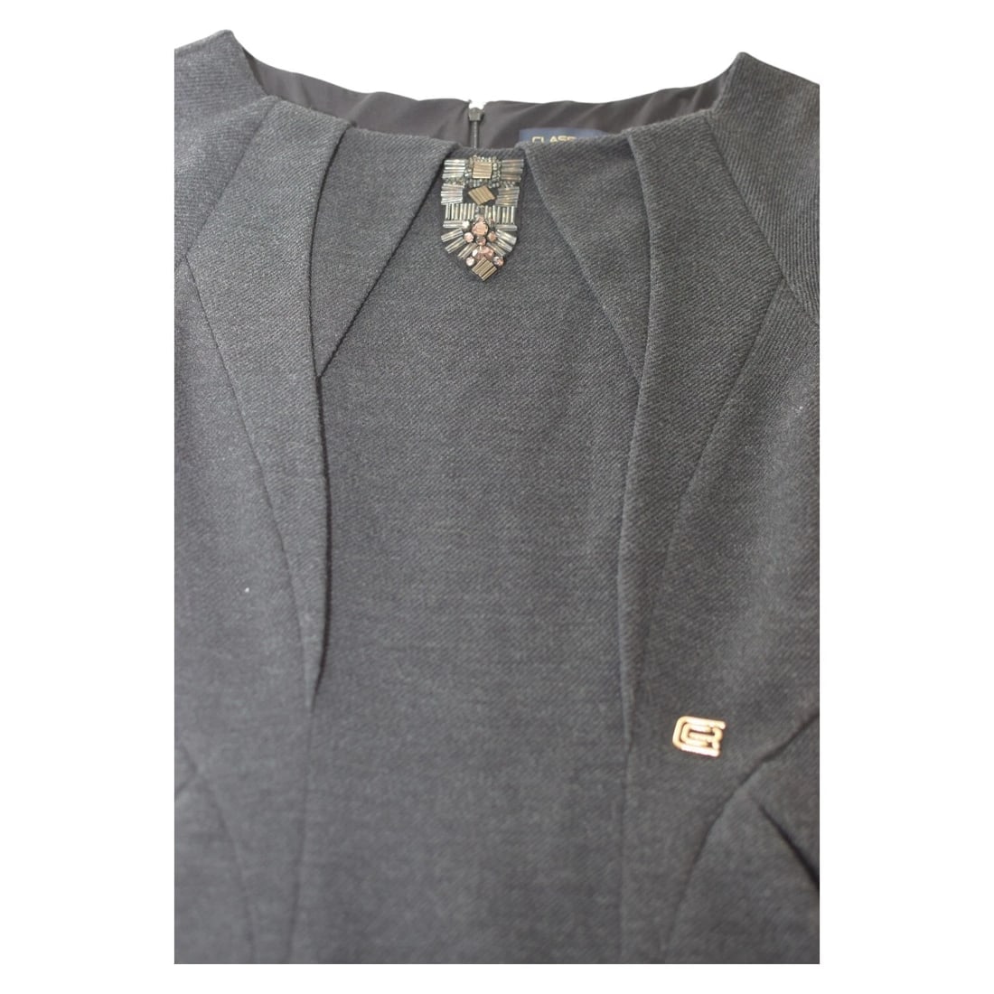 Class Roberto Cavalli Anthracite Gray Wool Long Sleeve Knee Origami Dress sz 44 - 6