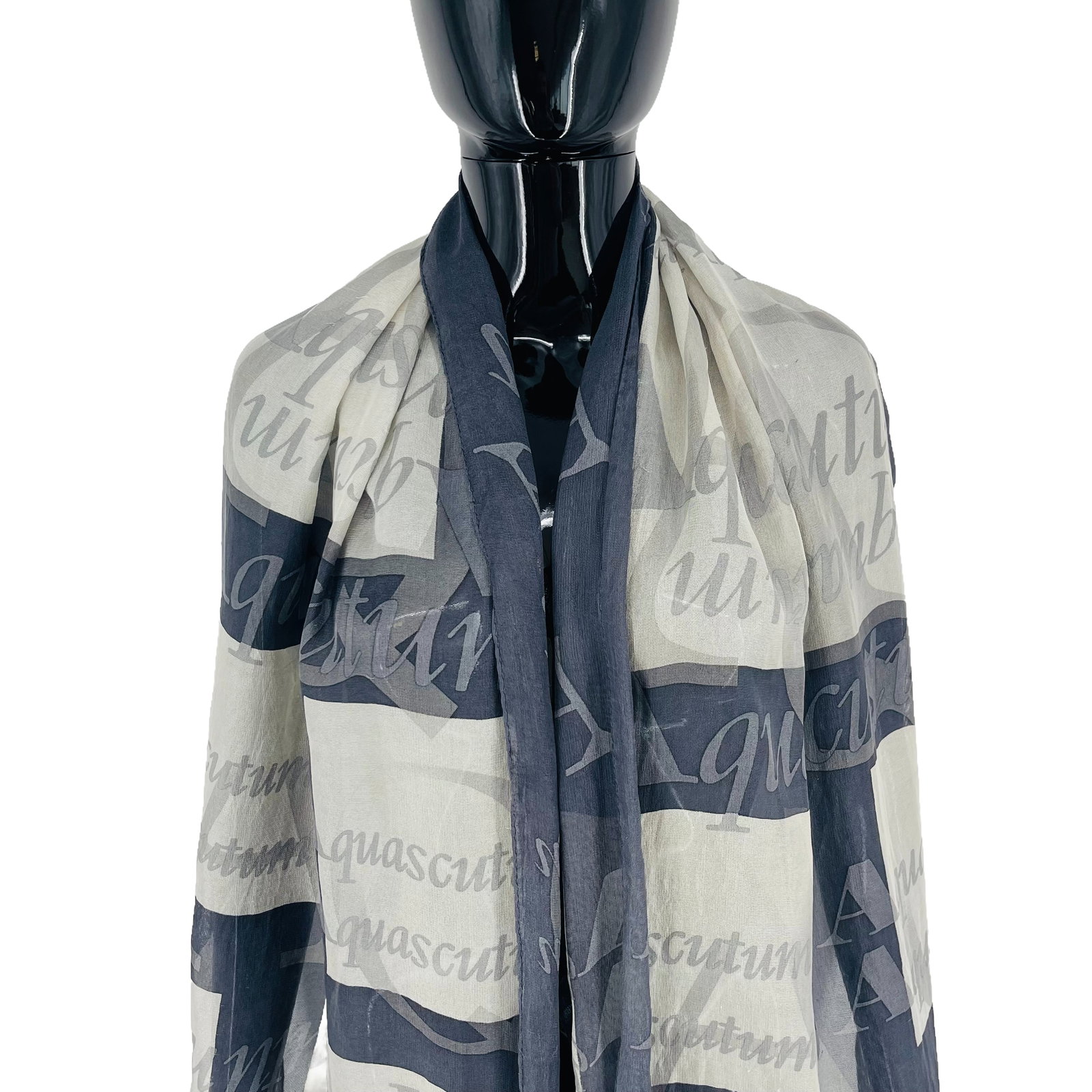 Aquascutum Blue & Beige Printed 100% Silk Scarf - 2