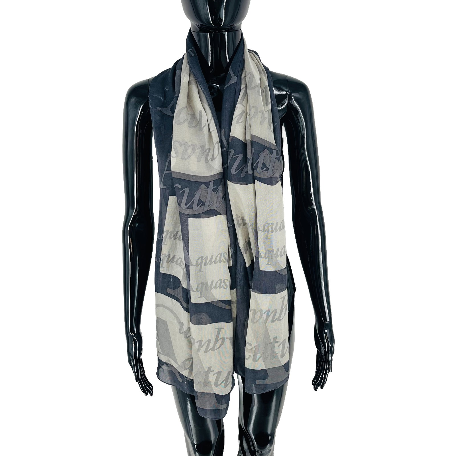 Aquascutum Blue & Beige Printed 100% Silk Scarf - 3