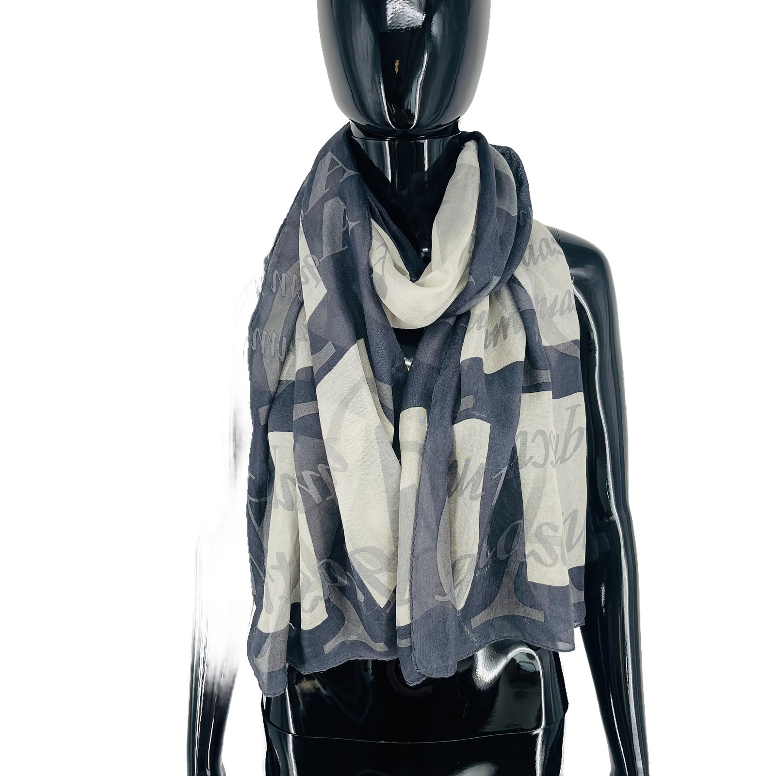Aquascutum Blue & Beige Printed 100% Silk Scarf - 4