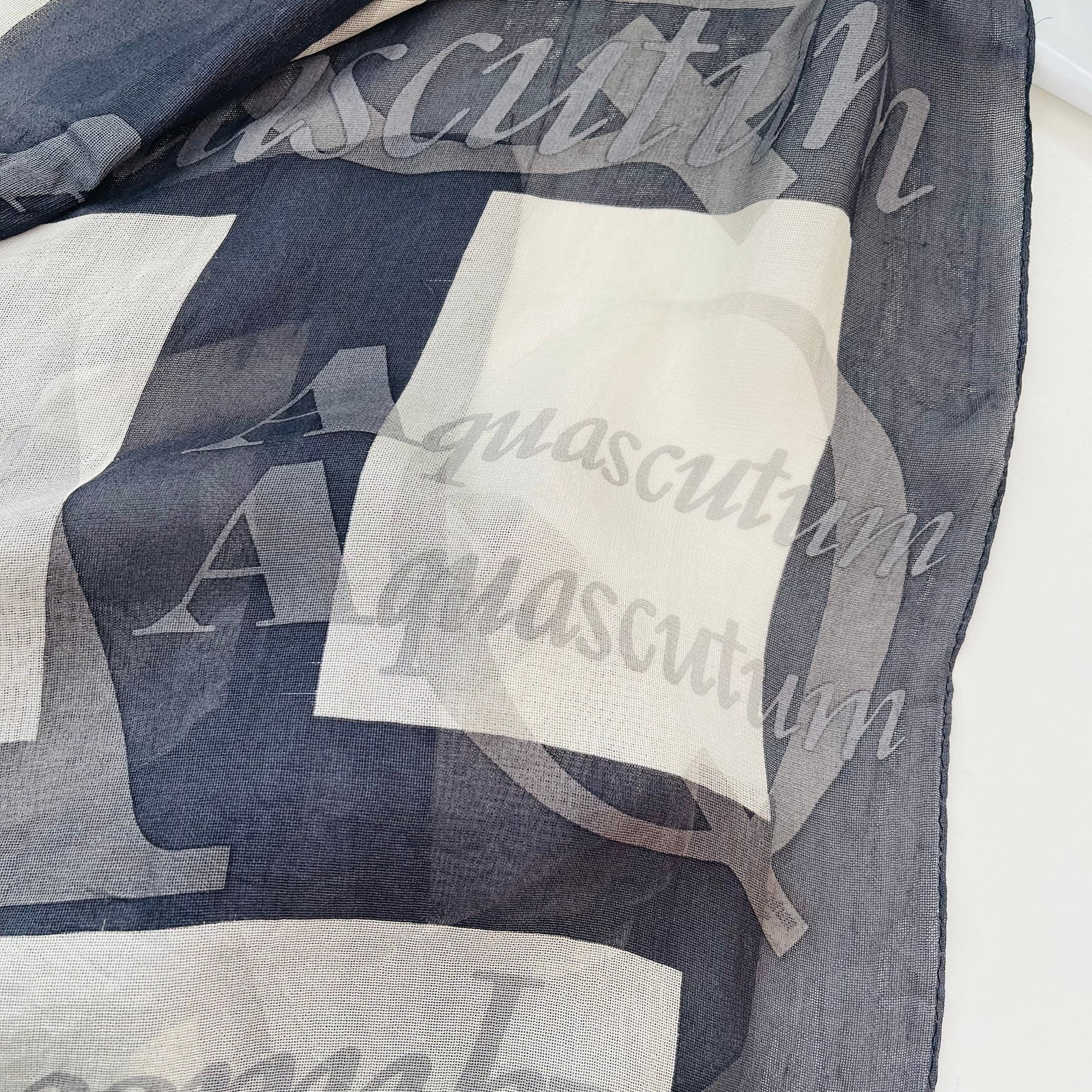 Aquascutum Blue & Beige Printed 100% Silk Scarf - 5