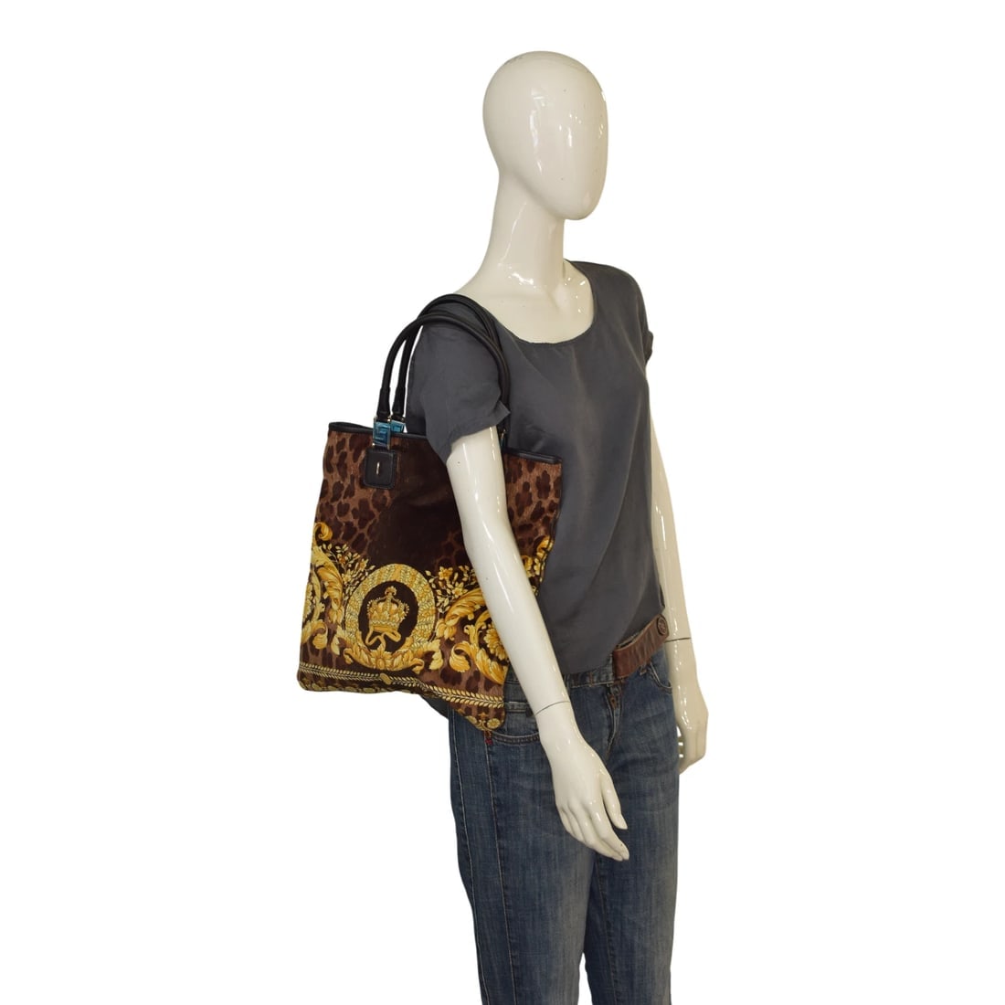 Gianni Versace Black Barocco Velvet Vanitas Tote Bag Gold Crown Baroque bag - 17