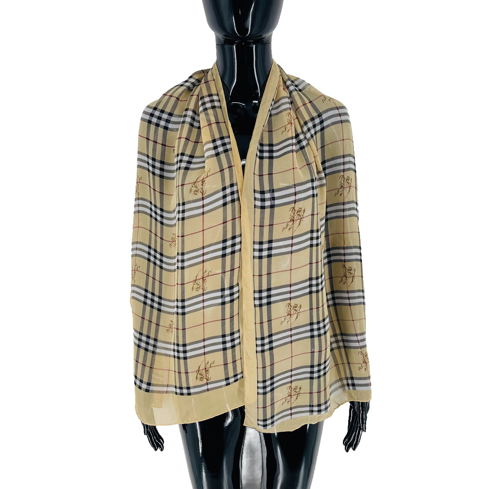 Burberry Beige Plaid 100% Silk Scarf: Title: Burberry Beige Plaid 100% Silk Scarf Brand:Burberry Date/Period:Modern Materials:100% Silk Size:One Size Description:Burberry Beige Plaid 100% Silk Scarf Reserve: $80.00 Shipping: Domestic: Fla
