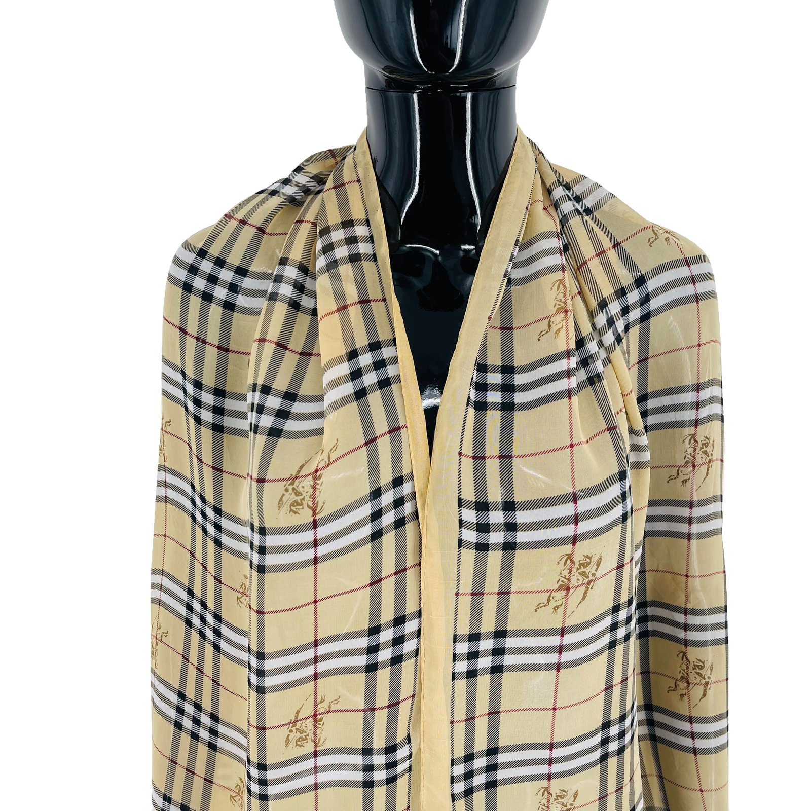 Burberry Beige Plaid 100% Silk Scarf - 2
