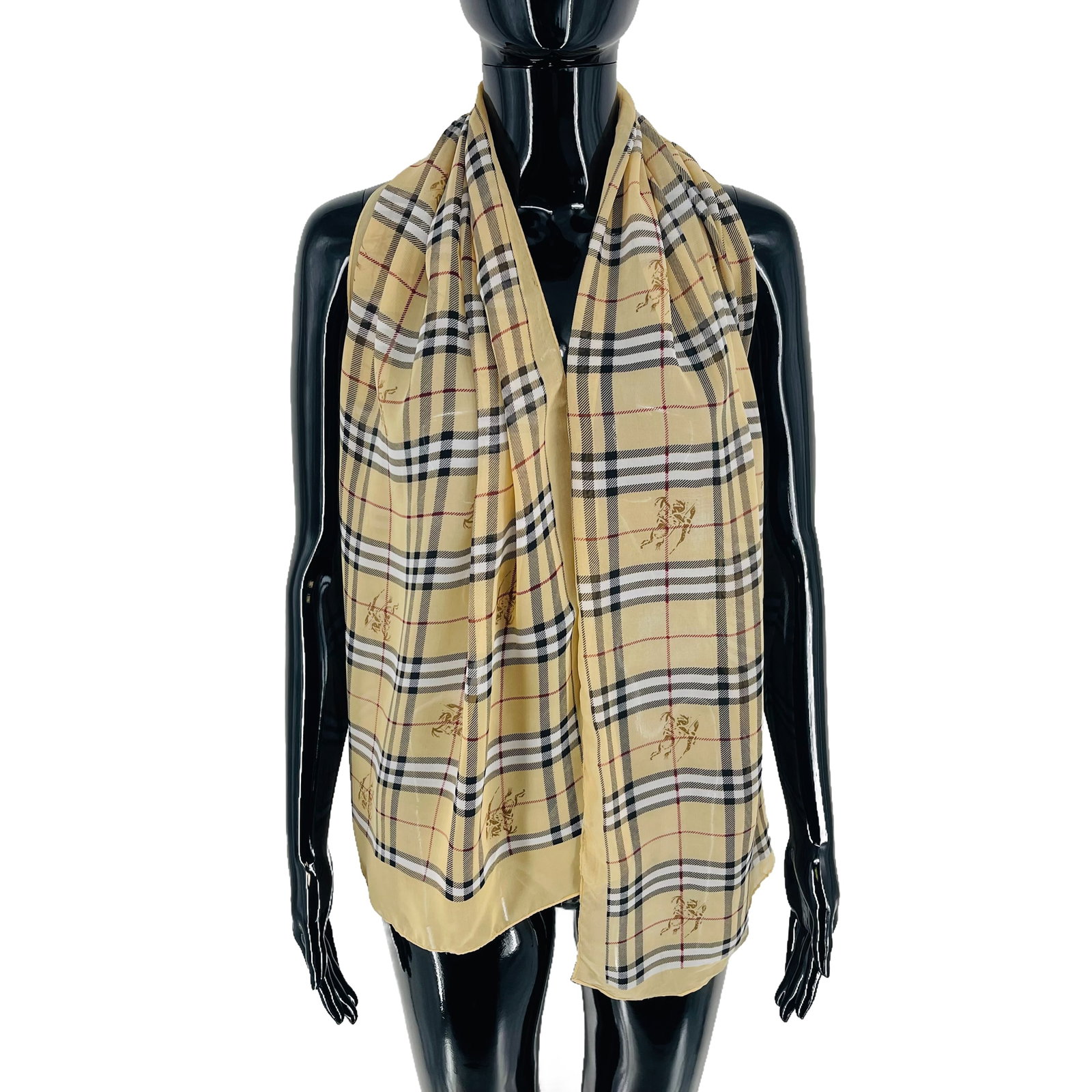 Burberry Beige Plaid 100% Silk Scarf - 3