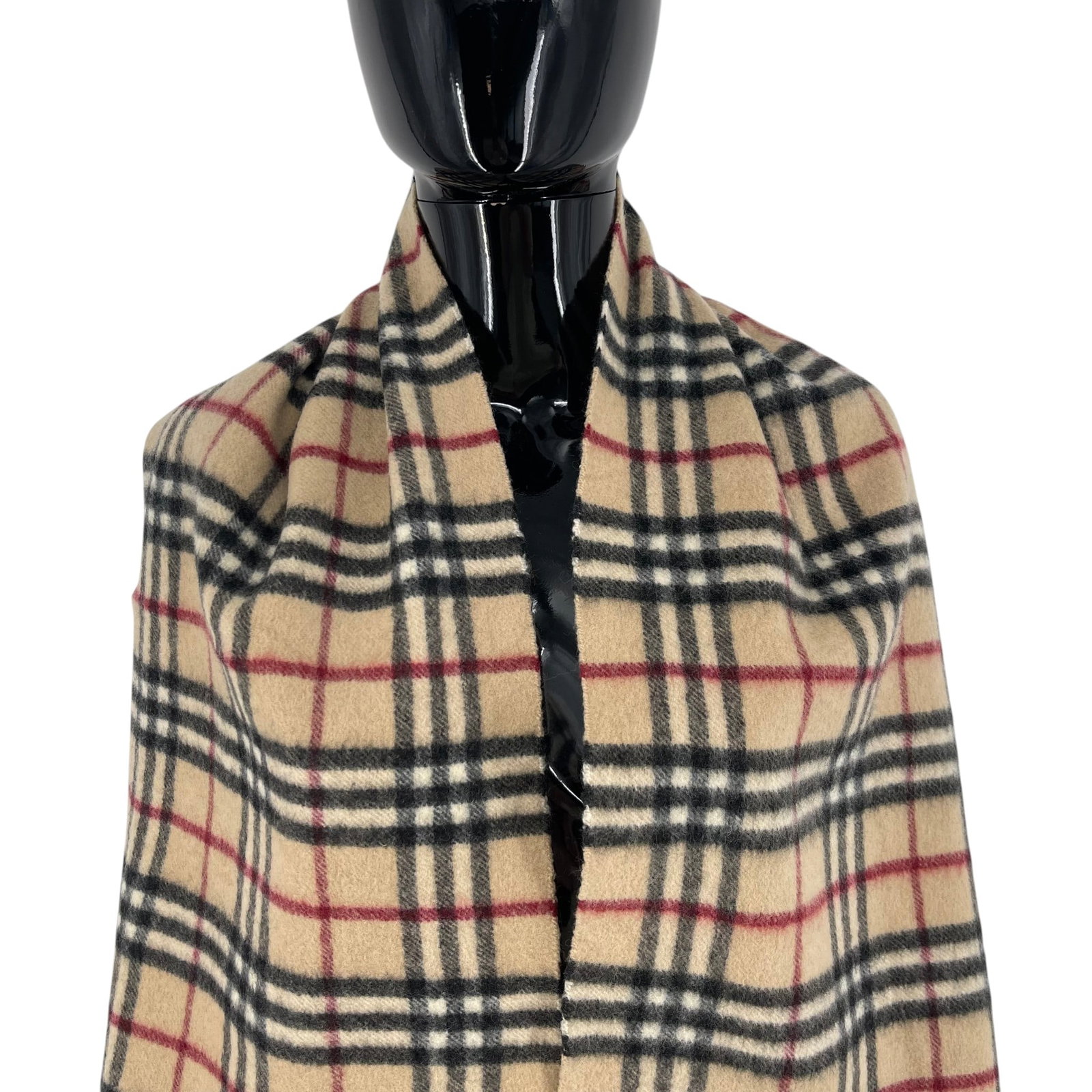 Burberry Beige Plaid 50% Wool 50% Cashmere Scarf - 2