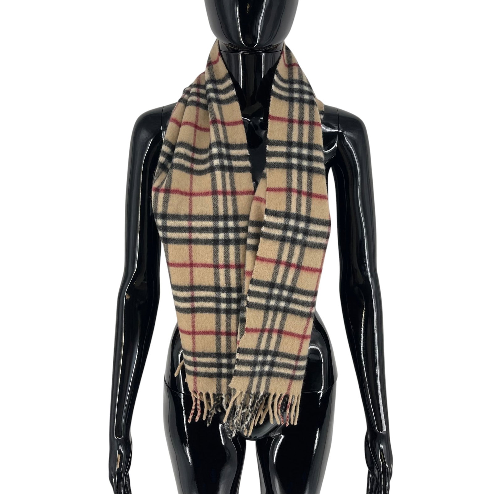 Burberry Beige Plaid 50% Wool 50% Cashmere Scarf - 3