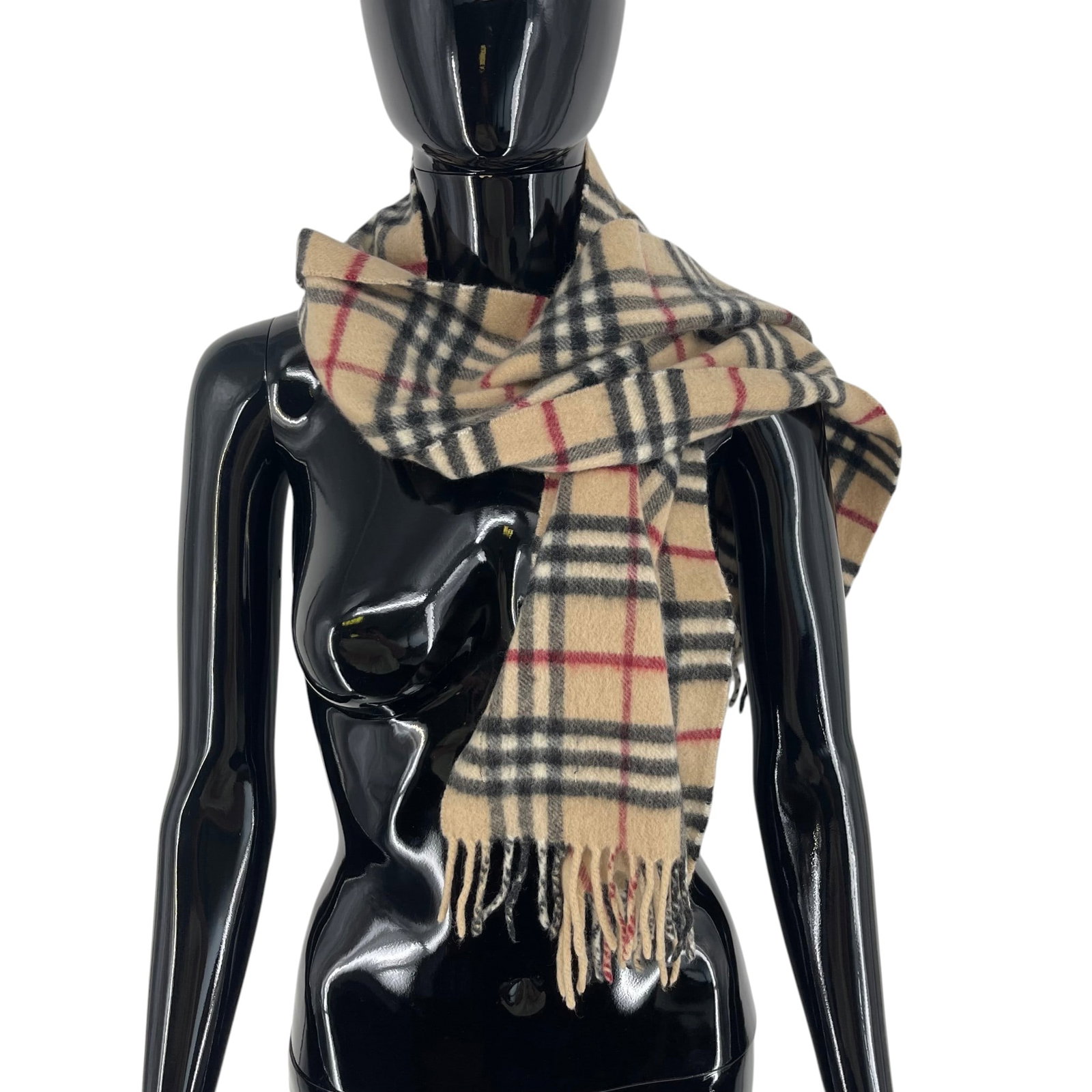 Burberry Beige Plaid 50% Wool 50% Cashmere Scarf - 4