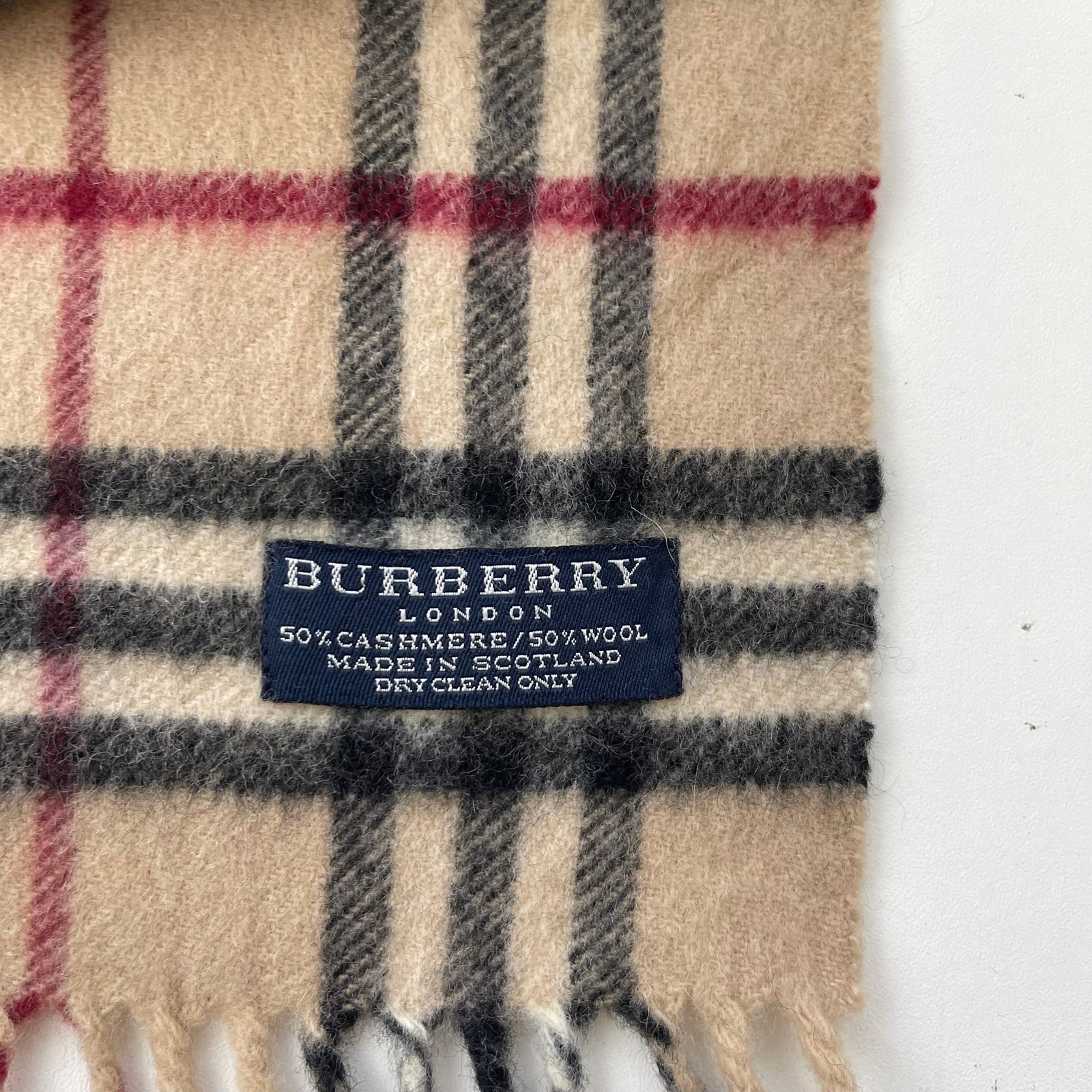 Burberry Beige Plaid 50% Wool 50% Cashmere Scarf - 6
