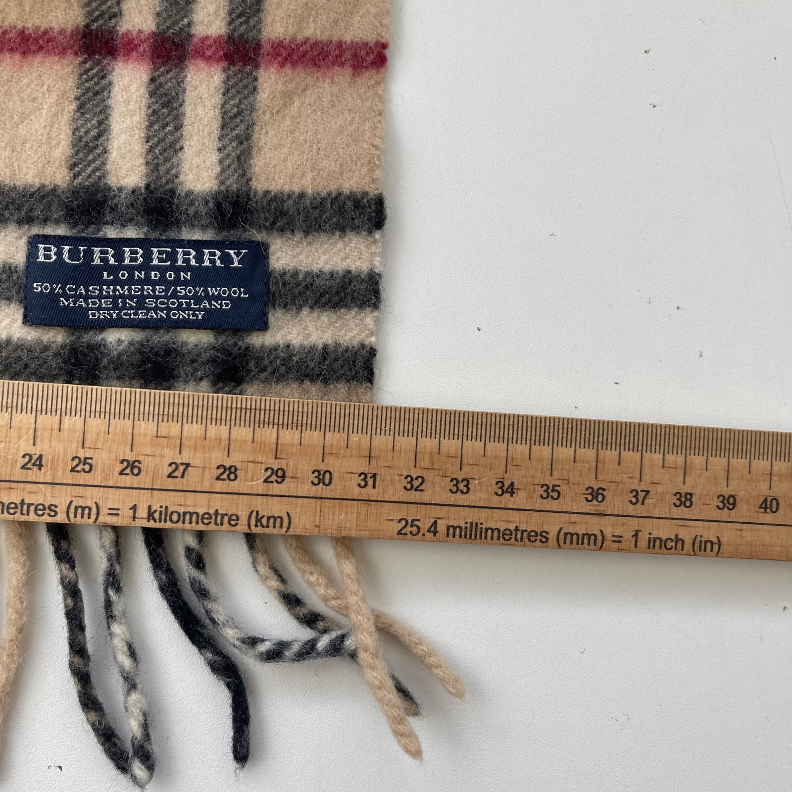 Burberry Beige Plaid 50% Wool 50% Cashmere Scarf - 7
