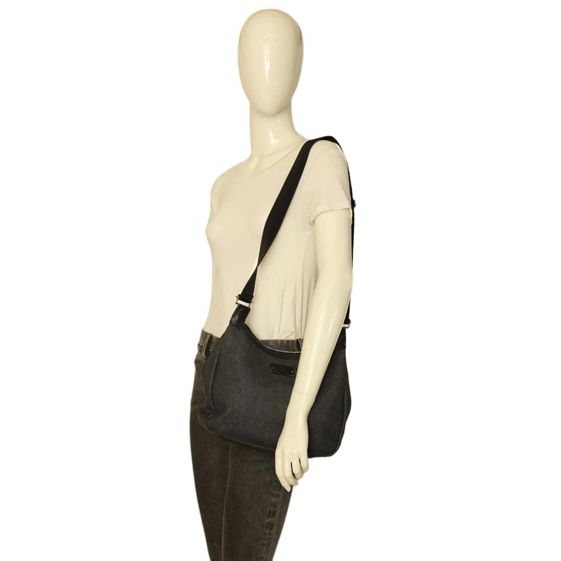 Gucci Black Denim & leather details with Silver Hardware Crossbody Shoulder Bag - 10