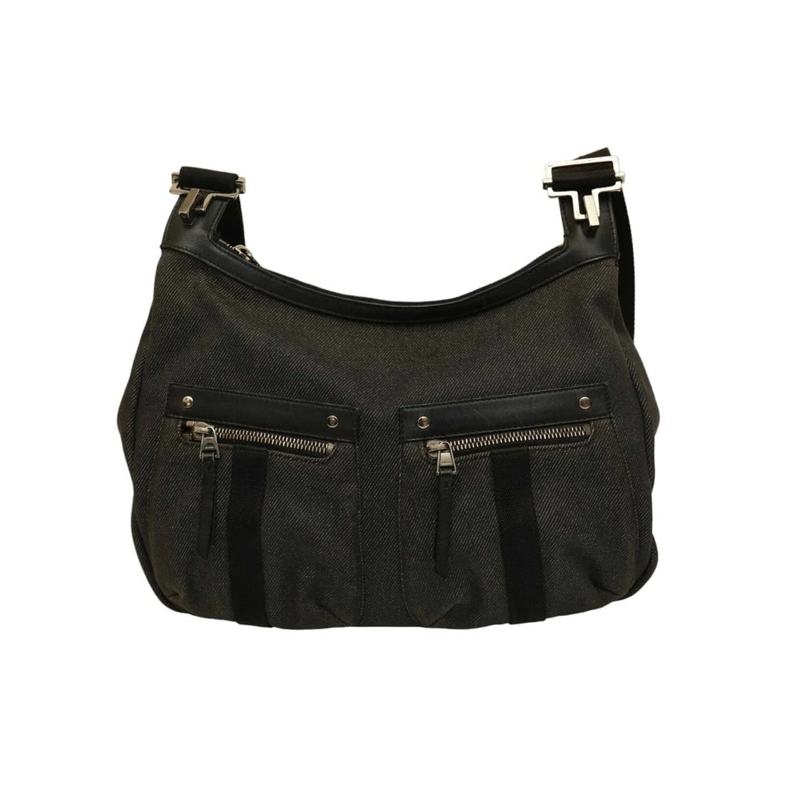Gucci Black Denim & leather details with Silver Hardware Crossbody Shoulder Bag - 9