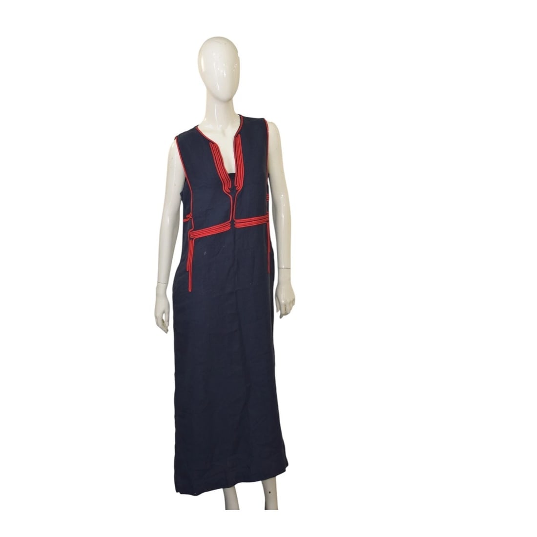 Ancient Kallos Athena Cord Navy Blue Linen Maxi Dress Red Embroidered Trim – M: Title: Ancient Kallos Athena Cord Navy Blue Linen Maxi Dress Red Embroidered Trim – M Description:Atos Lombardini Black Woolen Sleeveless Mini Length Tank Dress Size 40 Ancient Kallos Athena