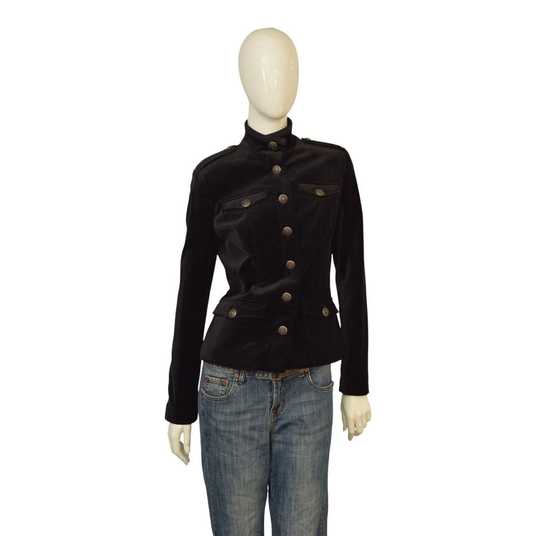 Tommy Hilfiger Black Velvet Military Blazer Jacket | Embossed Buttons | Size 8 | (1 of 14)