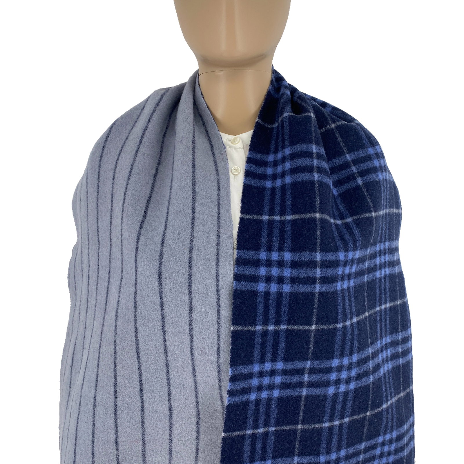 Burberry Navy Blue Plaid 100% Lambswool Scarf - 2