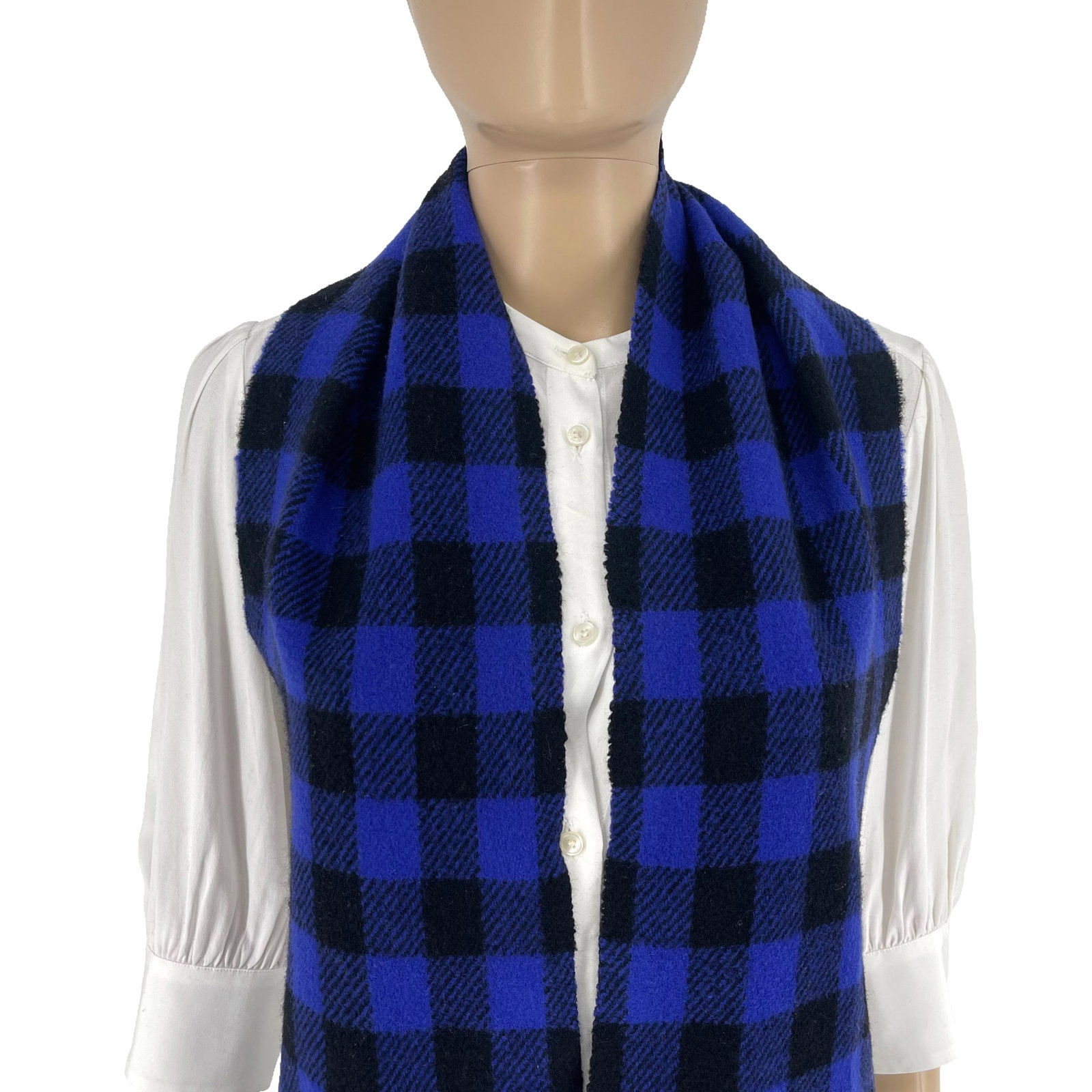 Polo Ralph Lauren Navy Blue Plaid 100% Wool Scarf - 2