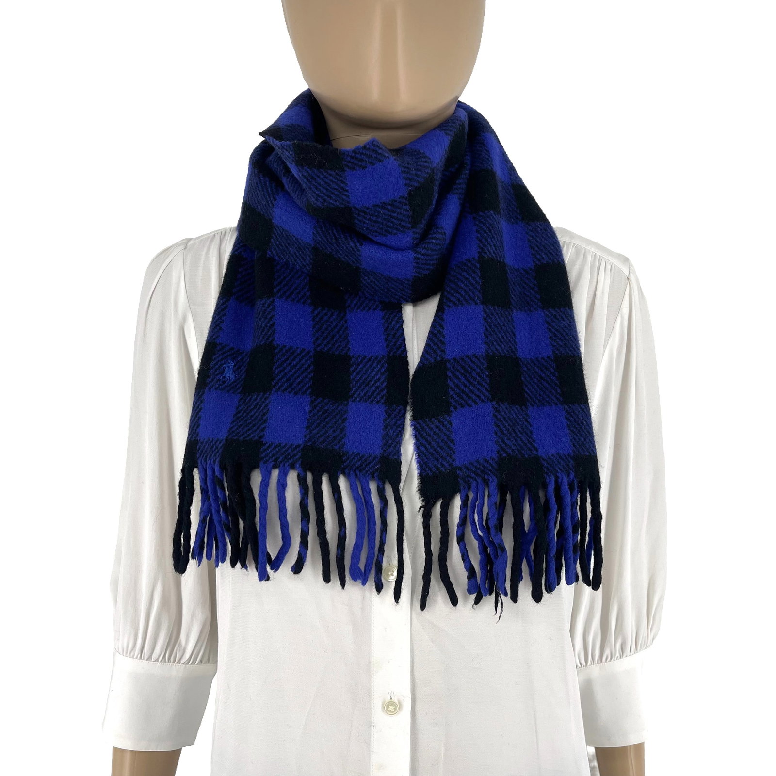 Polo Ralph Lauren Navy Blue Plaid 100% Wool Scarf - 3