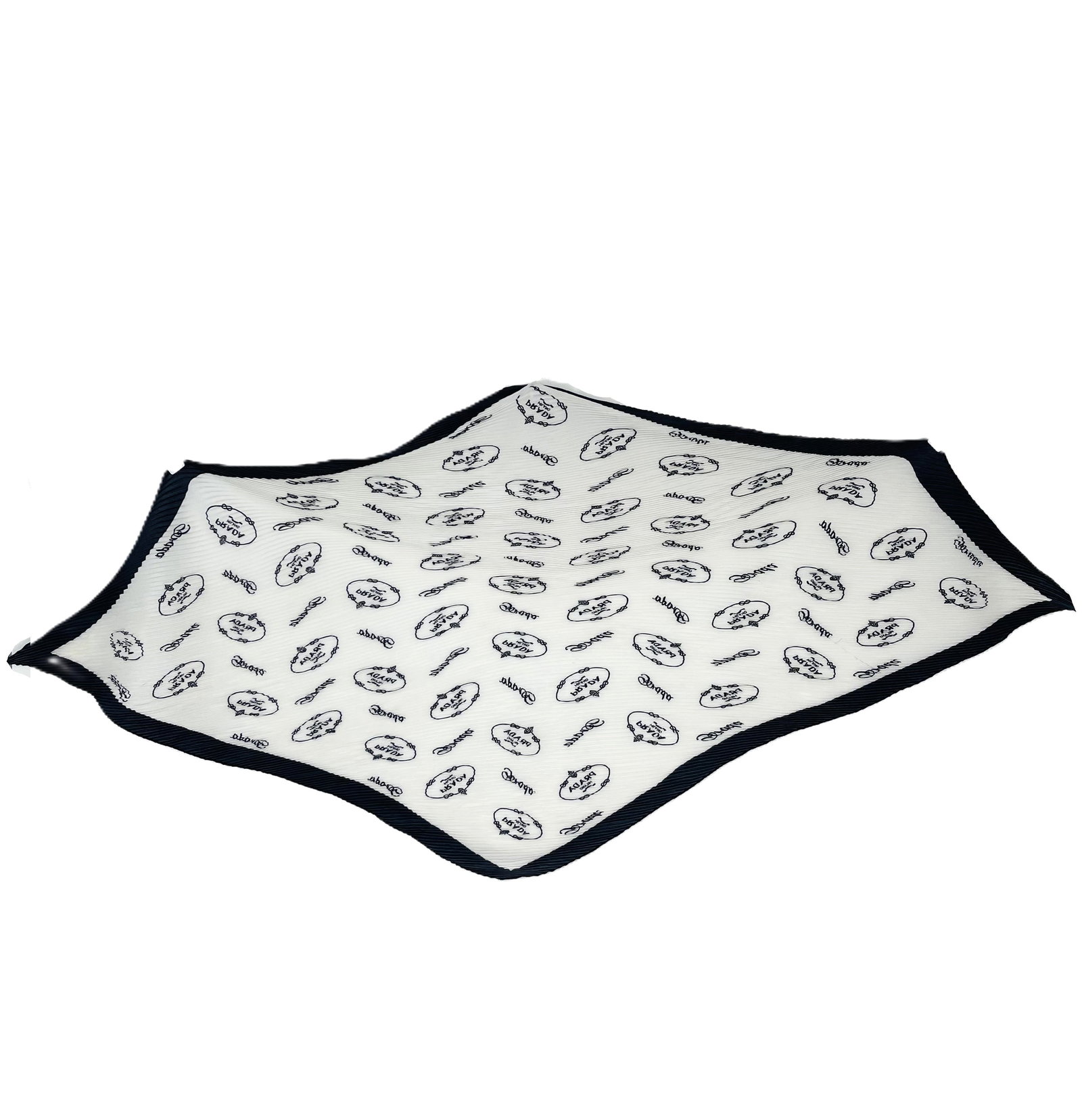 Prada White Monogram Stretch Silk Scarf: Title: Prada White Monogram Stretch Silk Scarf Brand:Prada Date/Period:Modern Materials:100% Silk Size:One Size Description:Prada White Monogram Stretch Silk Scarf Reserve: $150.00 Shipping:
