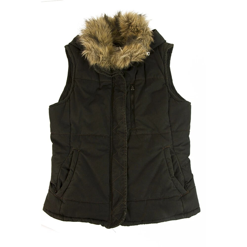 Polo Jeans Ralph Lauren Zipper Front Sleeveless Vest Jacket Faux Fur Hood size M - 6