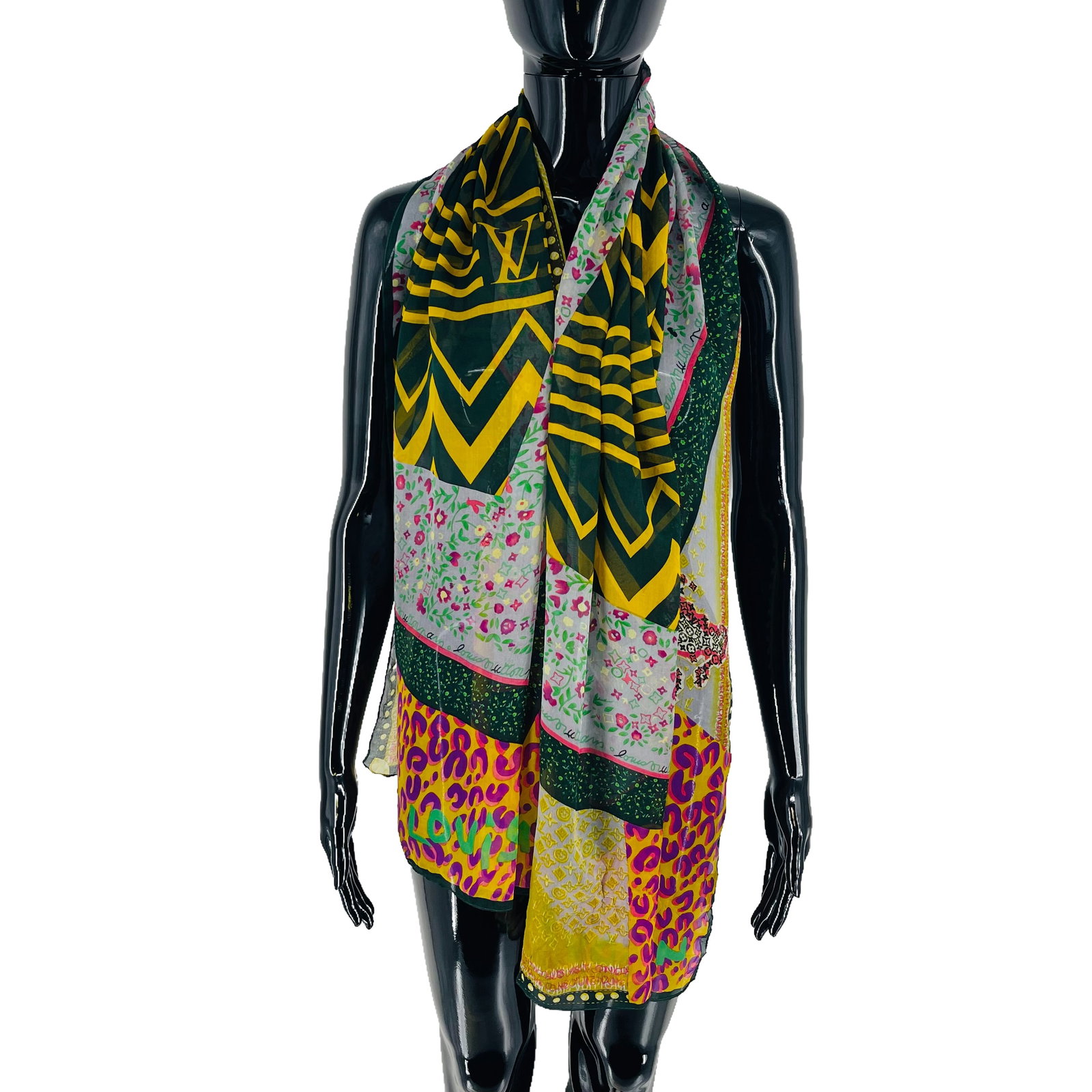 Louis Vuitton Green Printed 100% Silk Scarf - 3