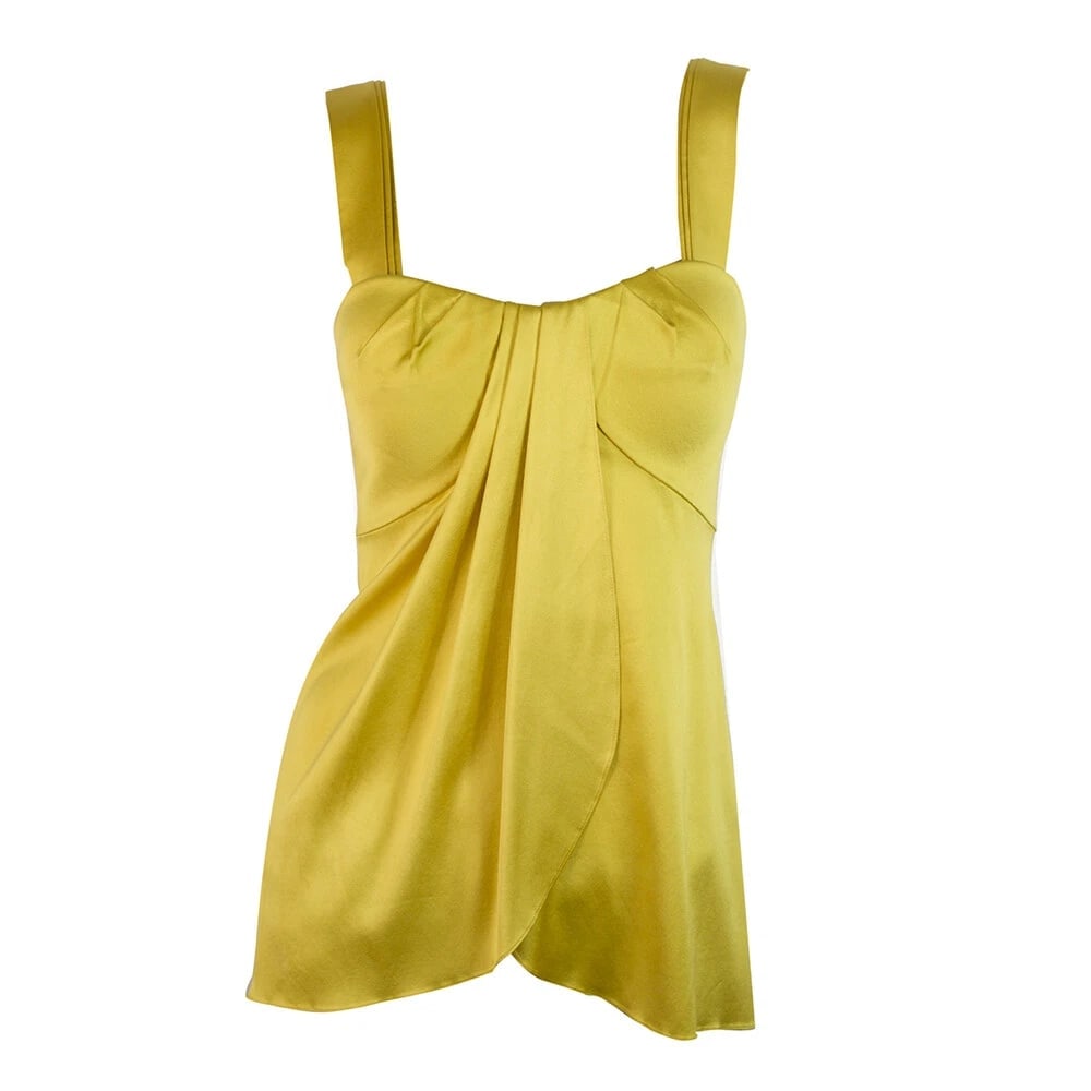 Jasmine de Milo Yellow Silk Pleated Tank Vest Sleeveless Top sz UK 10, US 6 - 3