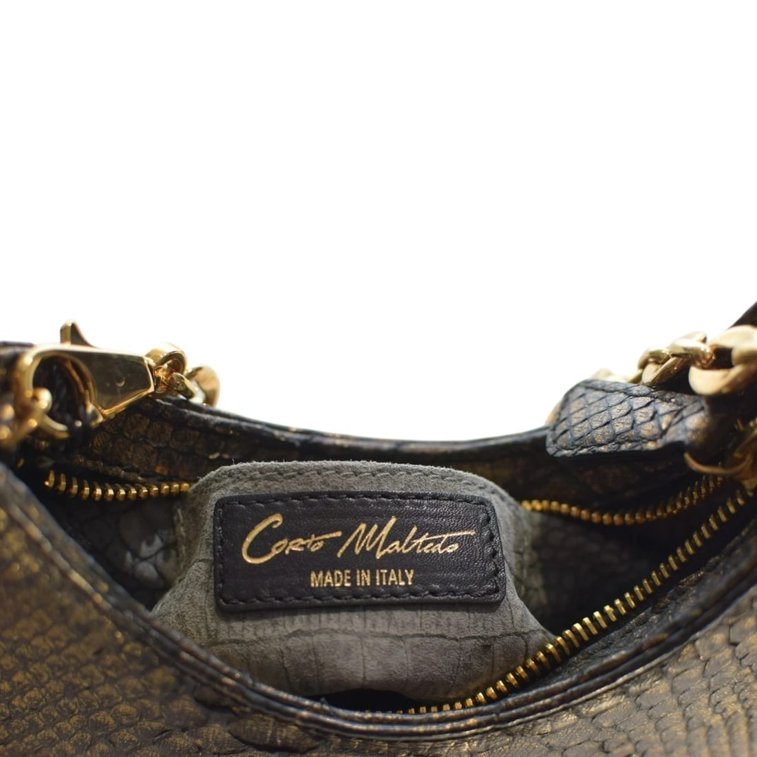 Corto Moltedo Moon B003 XS Snake Leather Mini Shoulder Bag Gold Black Italy - 11