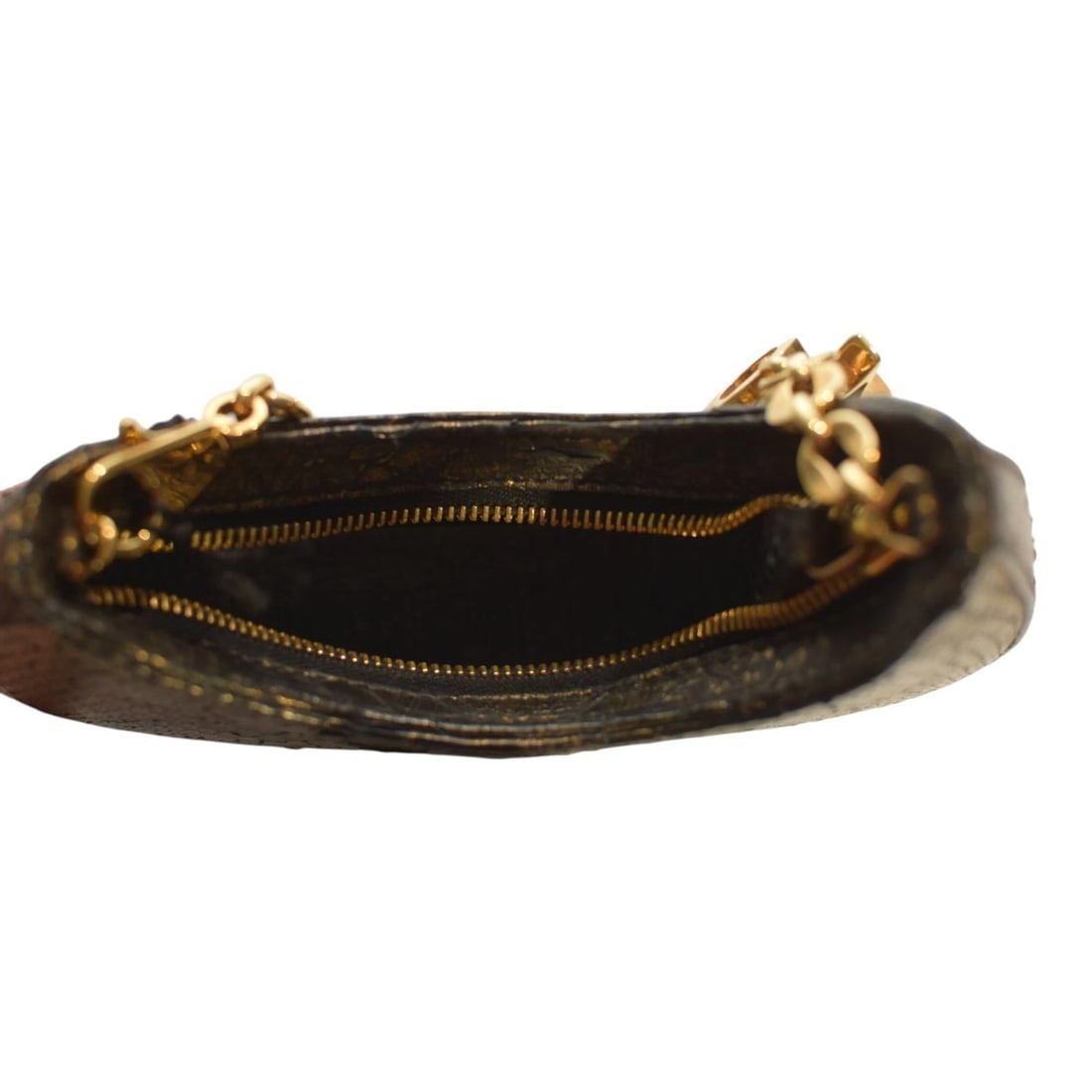 Corto Moltedo Moon B003 XS Snake Leather Mini Shoulder Bag Gold Black Italy - 12