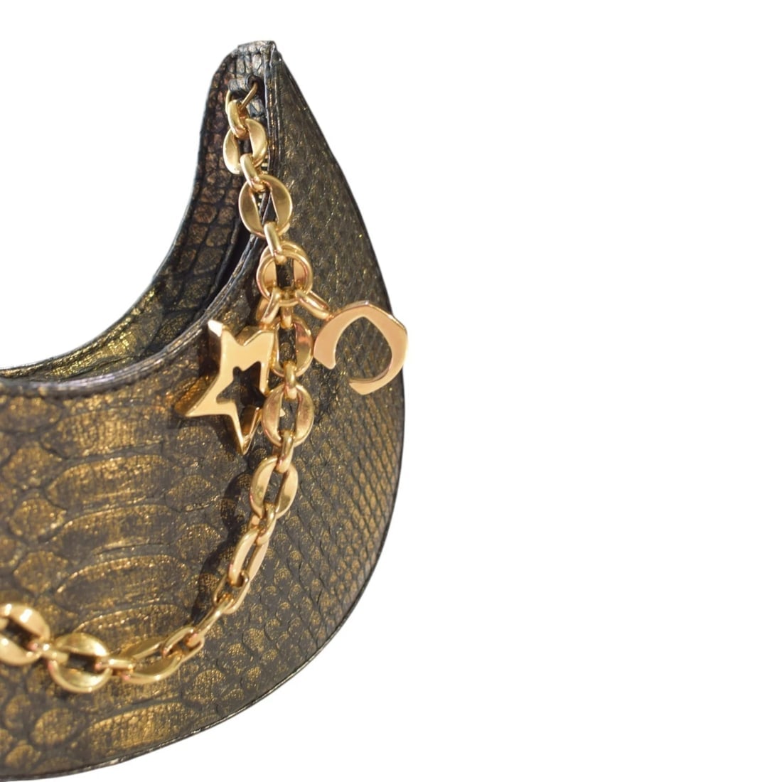 Corto Moltedo Moon B003 XS Snake Leather Mini Shoulder Bag Gold Black Italy - 13
