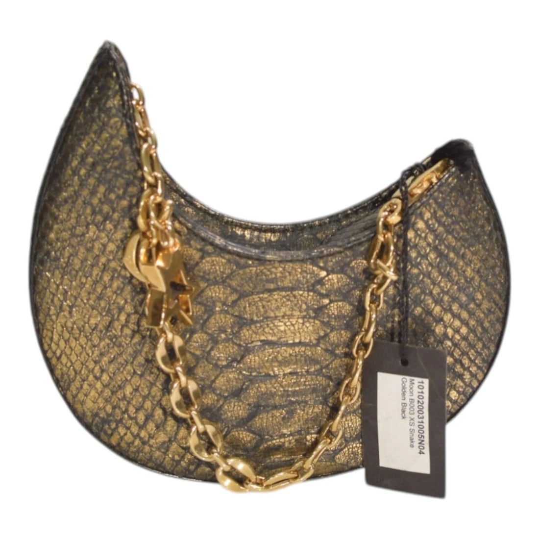 Corto Moltedo Moon B003 XS Snake Leather Mini Shoulder Bag Gold Black Italy (1 of 17)