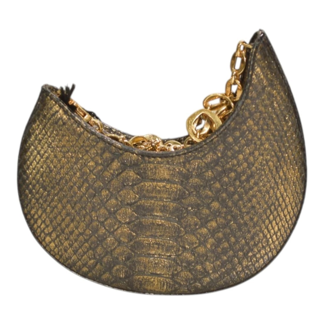 Corto Moltedo Moon B003 XS Snake Leather Mini Shoulder Bag Gold Black Italy - 2