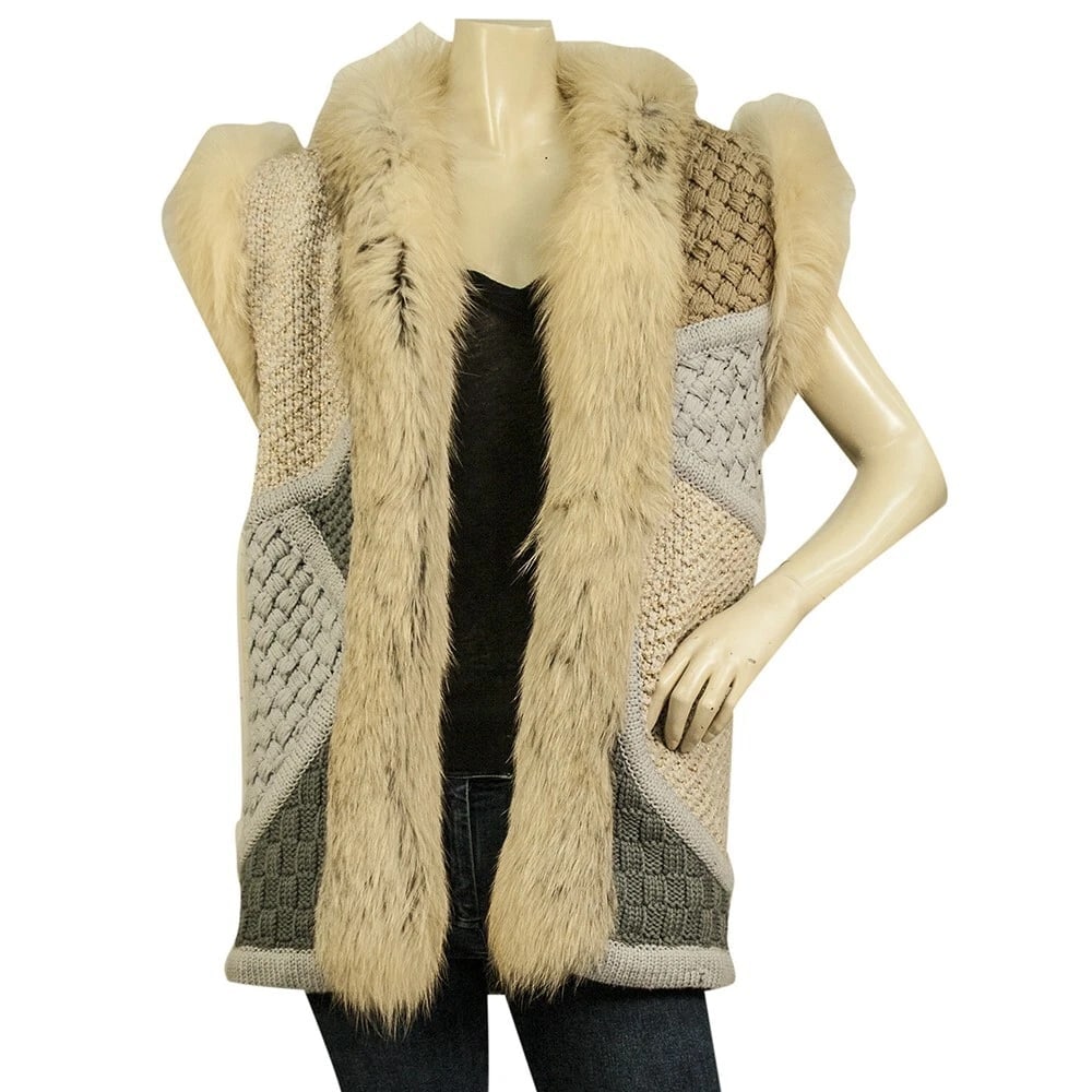 Emilio Pucci Beige Gray Renard Lapin Fur Wool Vest Sleeveless Jacket Gillet 42 (1 of 5)