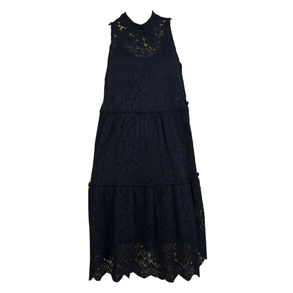 Devotion Blue Lace Knee Length Sleeveless Layered Cocktail Dress, New - 10