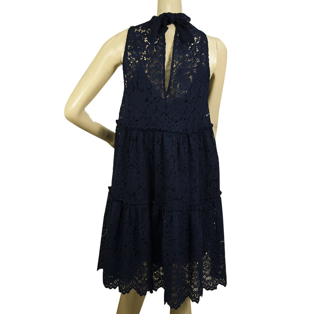 Devotion Blue Lace Knee Length Sleeveless Layered Cocktail Dress, New - 2