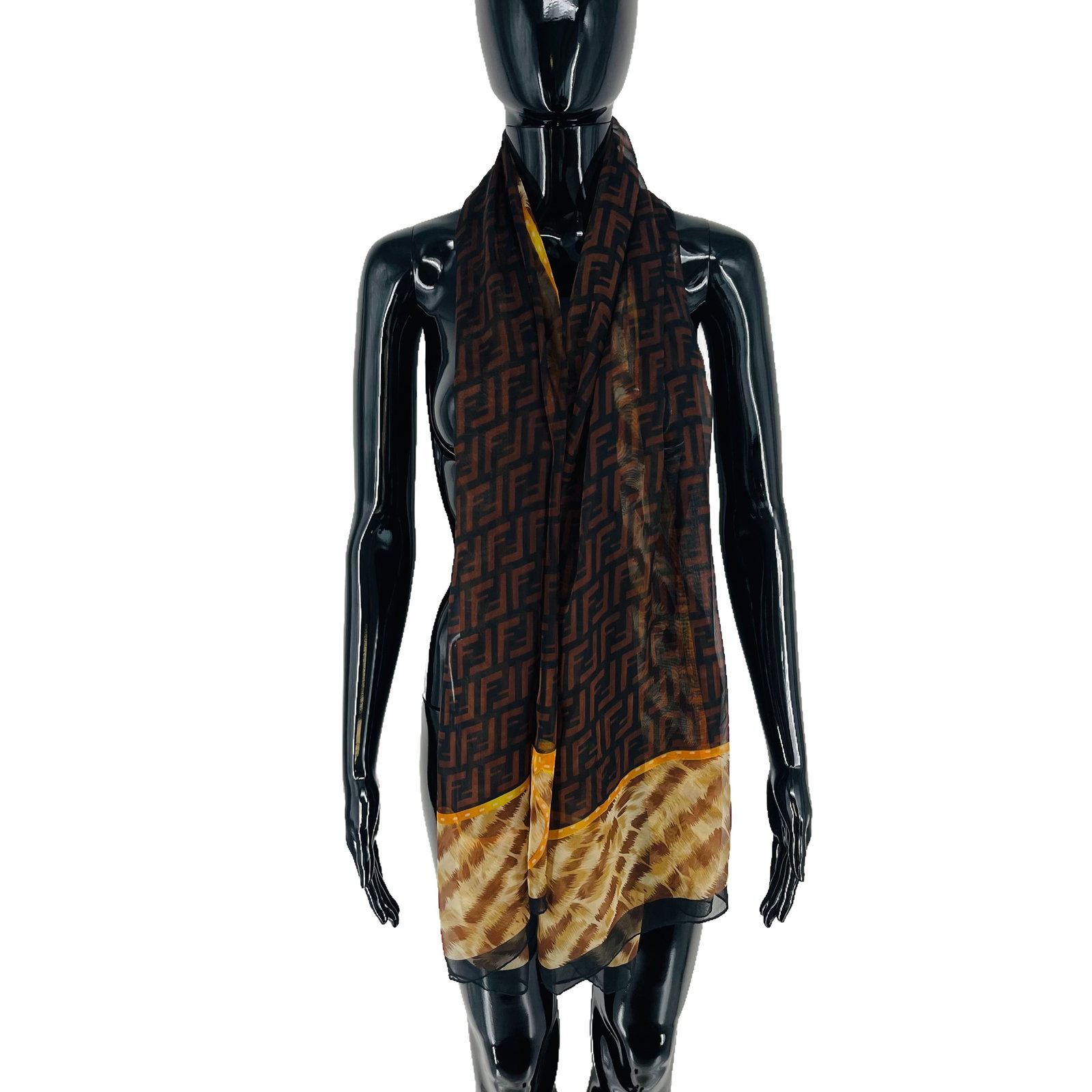 Fendi Brown Printed 100% Silk Scarf - 2