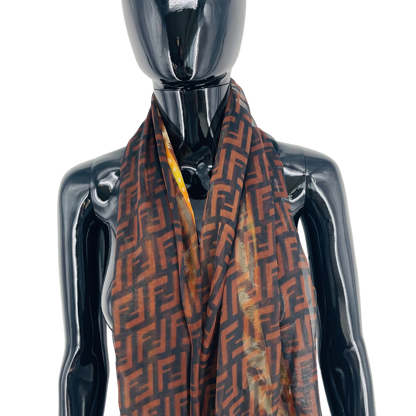 Fendi Brown Printed 100% Silk Scarf - 3