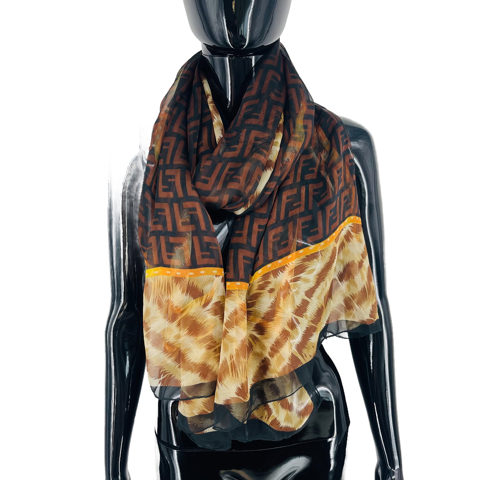 Fendi Brown Printed 100% Silk Scarf - 4