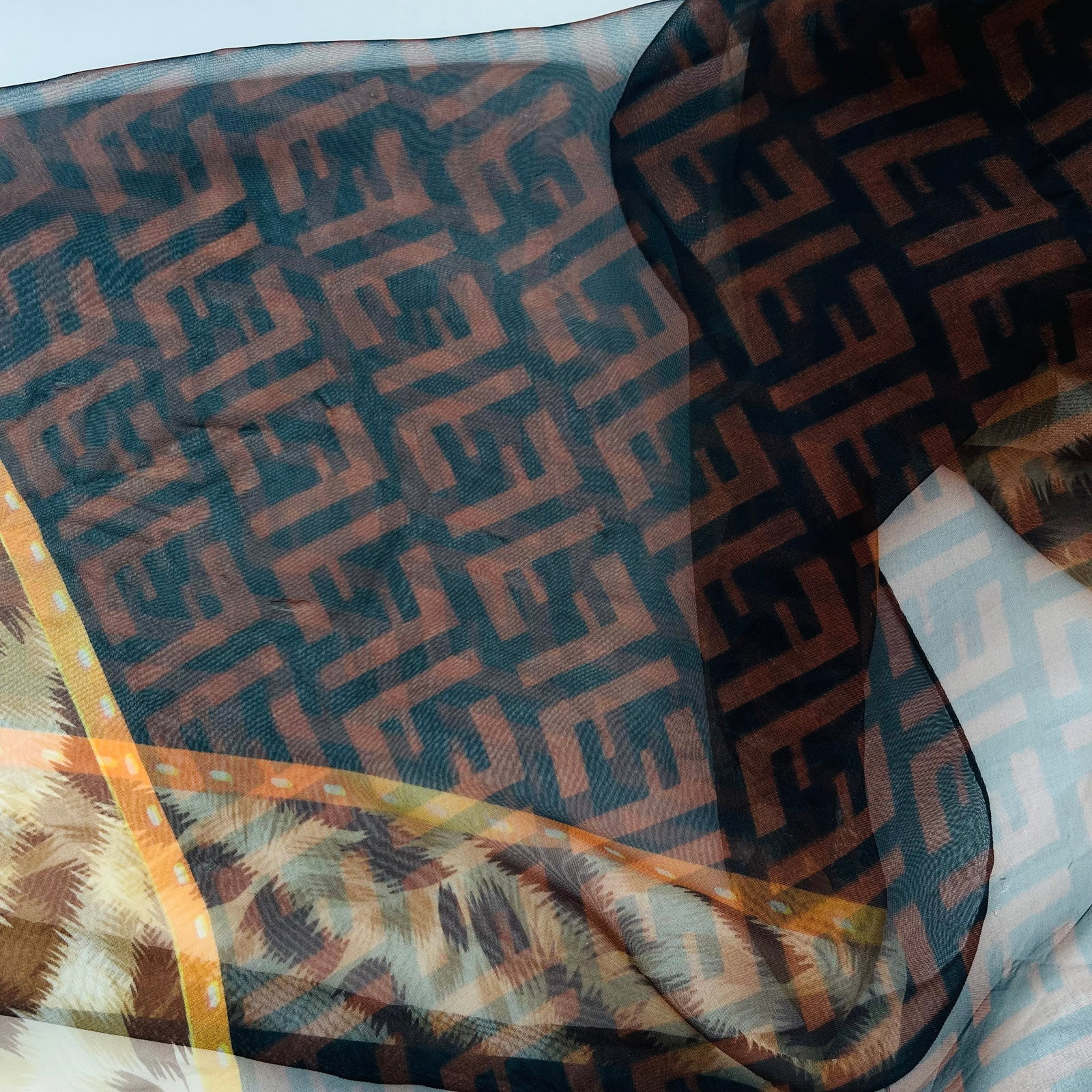 Fendi Brown Printed 100% Silk Scarf - 5