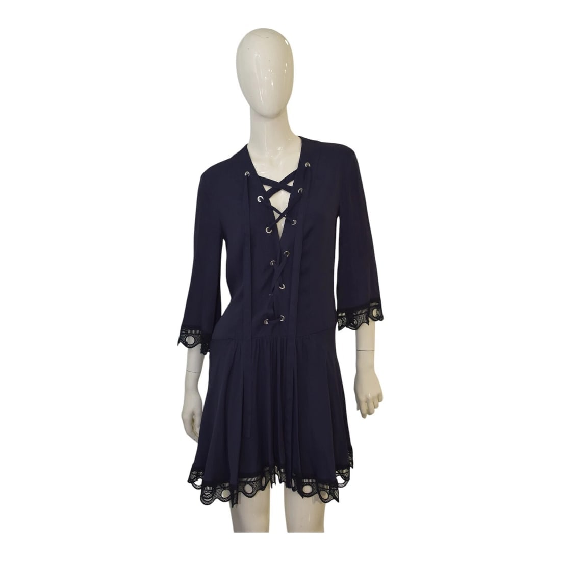 Dondup Blue Criss Cross Tie Front Lace Hem Pleated Skirt Mini Dress size 42: Title: Dondup Blue Criss Cross Tie Front Lace Hem Pleated Skirt Mini Dress size 42 Description:Dondup Black Viscose Mini Sleeveless Tank LBD Dress size L Dondup Blue Criss Cross Tie Front Lace Hem