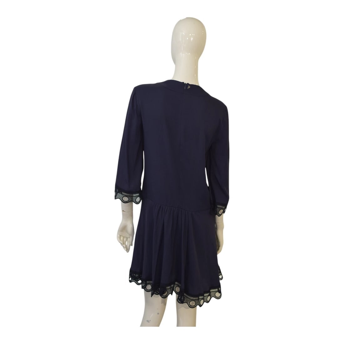 Dondup Blue Criss Cross Tie Front Lace Hem Pleated Skirt Mini Dress size 42 - 2