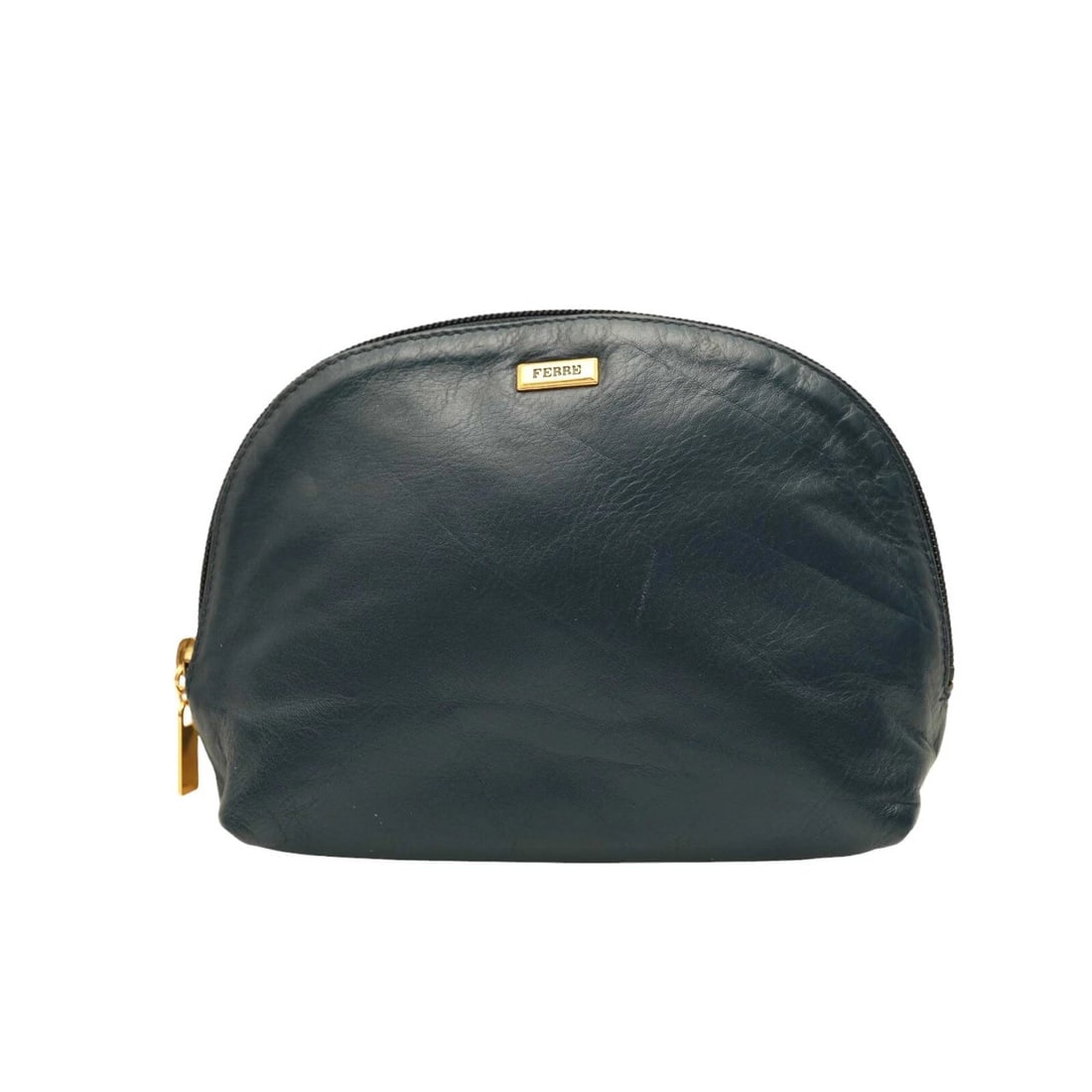 Ferre Blue Leather Zipper Opening Clutch Bag Handbag (1 of 9)